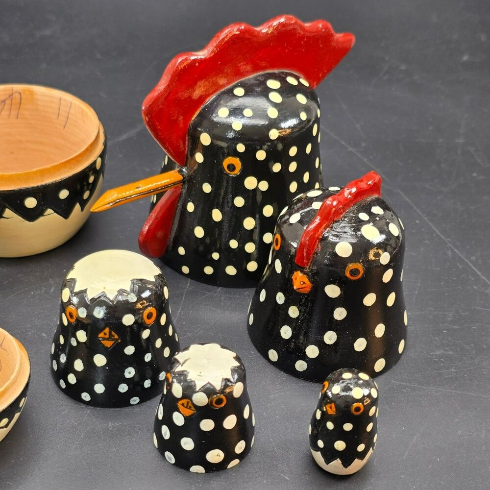 Polka Dot Wooden Chicken Nesting Dolls Set By Authentic Models 5" CR2031 - Picture 4 of 13